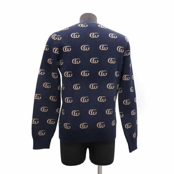 GUCCI ネイビー GGロゴ カーディガン　カシミア　ジャガード GGコットンラメ ファブリック カーディガンブルー/ゴールド