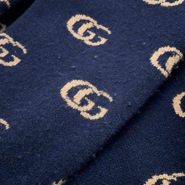 GUCCI ネイビー GGロゴ カーディガン　カシミア　ジャガード GG cotton lamé cardigan in blue/gold cotton lamé | GUCCI® US