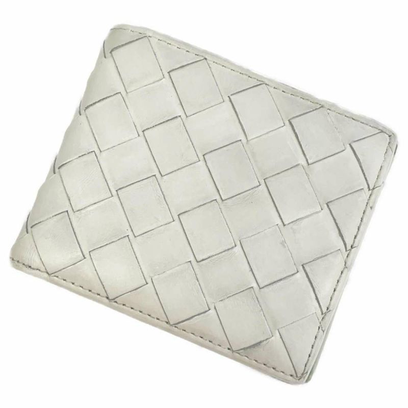 ボッテガヴェネタ 二つ折り財布 イントレチャート レザー BOTTEGA VENETA 財布 白 バイカラー