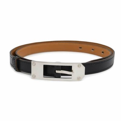 エルメス ベルト 黒/ナチュラル/シルバー金具 ボックスカーフ サイズ80 □H刻印 HERMES メンズ 黒 安心保証