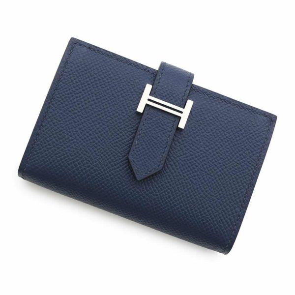 エルメス カードケース ベアン ミニ 小銭入れ付き ブルーネイビー/シルバー金具 エプソン K刻印 HERMES 名刺入れ コインケース