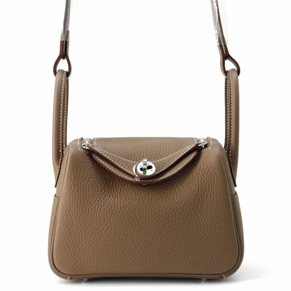 エルメス ハンドバッグ リンディ ミニ エトゥープ/シルバー金具 トリヨンクレマンス K刻印 2wayショルダー