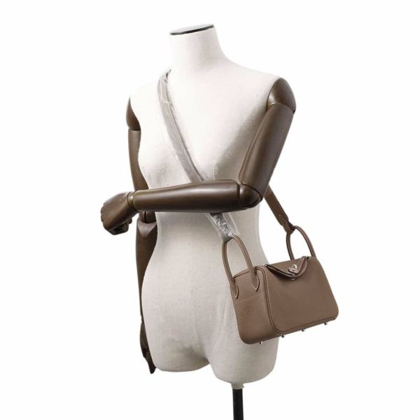 エルメス ハンドバッグ リンディ ミニ エトゥープ/シルバー金具 トリヨンクレマンス K刻印 2wayショルダー