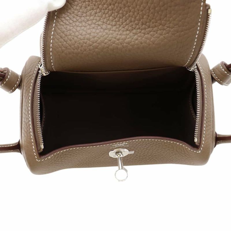 エルメス ハンドバッグ リンディ ミニ エトゥープ/シルバー金具 トリヨンクレマンス K刻印 2wayショルダー
