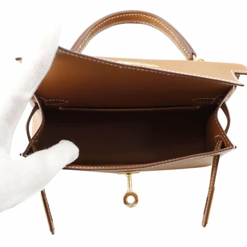 エルメス ハンドバッグ ミニケリードゥ 外縫い ゴールド/ゴールド金具 エプソン W刻印 2wayショルダー