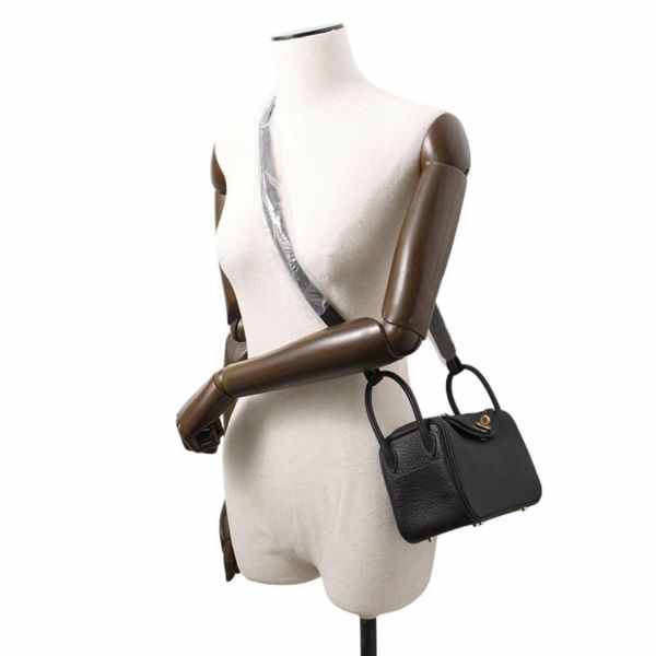 エルメス リンディ ミニ ブラック/ゴールド金具 トリヨンクレマンス W刻印 HERMES 2wayショルダー 黒