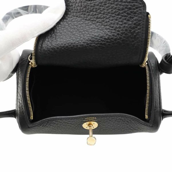 エルメス リンディ ミニ ブラック/ゴールド金具 トリヨンクレマンス W刻印 HERMES 2wayショルダー 黒