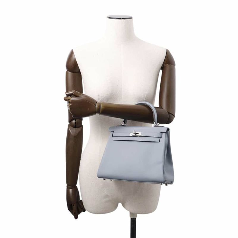 エルメス ハンドバッグ ケリー25 内縫い ブルーリン/シルバー金具 スイフト K刻印 2wayショルダー