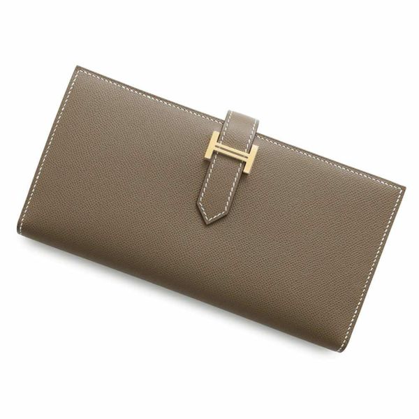 エルメス 長財布 ベアンスフレ エトゥープ/ゴールド金具 ヴォーマダム W刻印 HERMES 財布