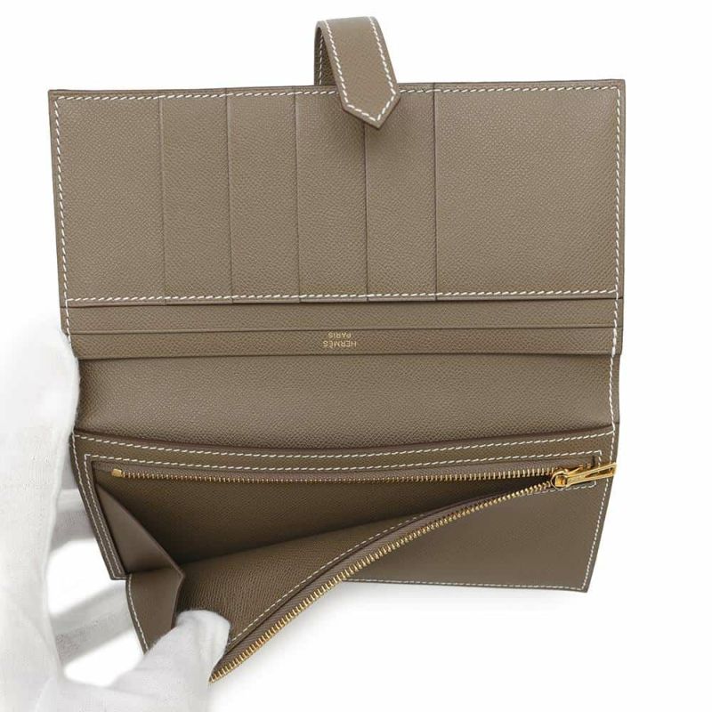 エルメス 長財布 ベアンスフレ エトゥープ/ゴールド金具 ヴォーマダム W刻印 HERMES 財布