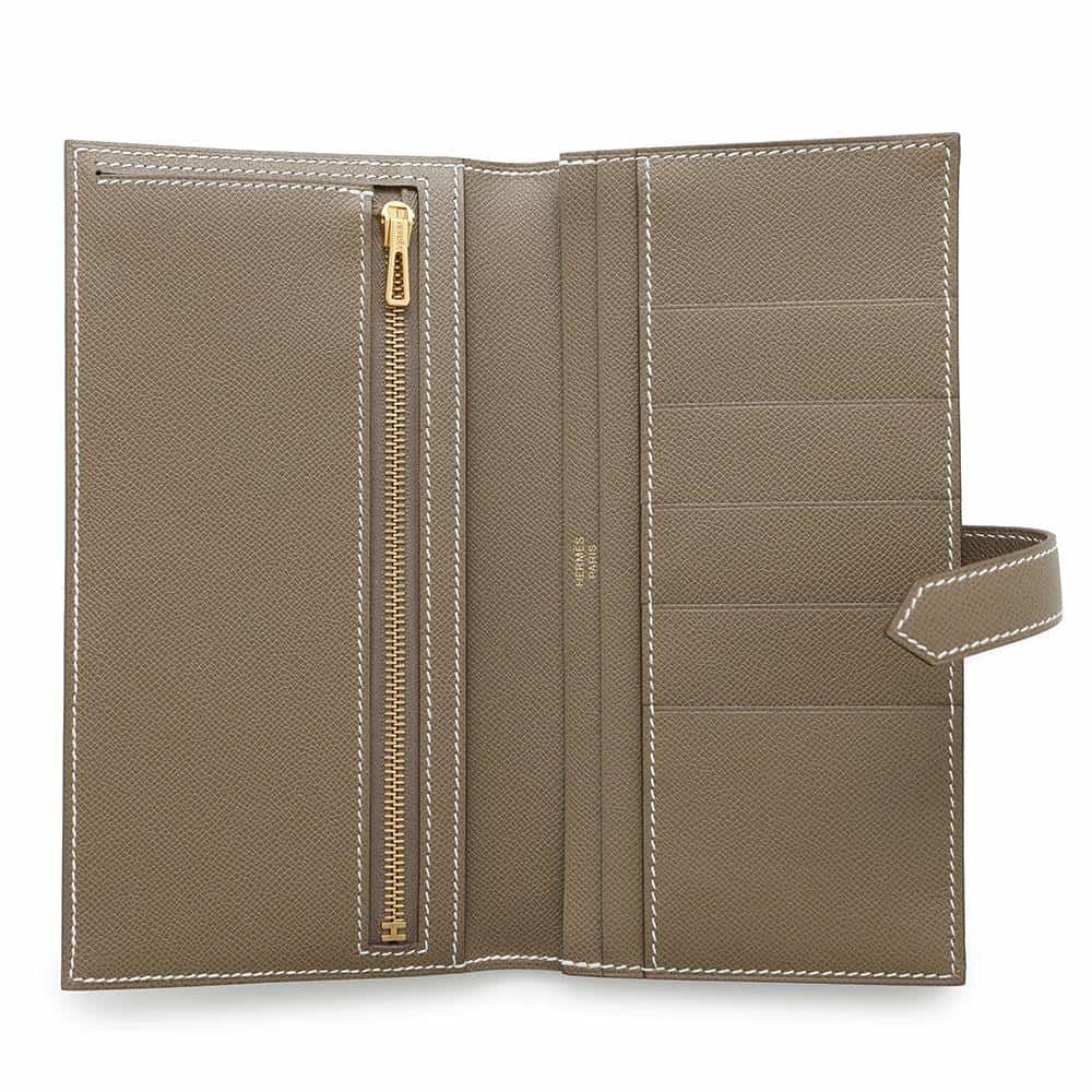 エルメス 長財布 ベアンスフレ エトゥープ/ゴールド金具 ヴォーマダム W刻印 HERMES 財布
