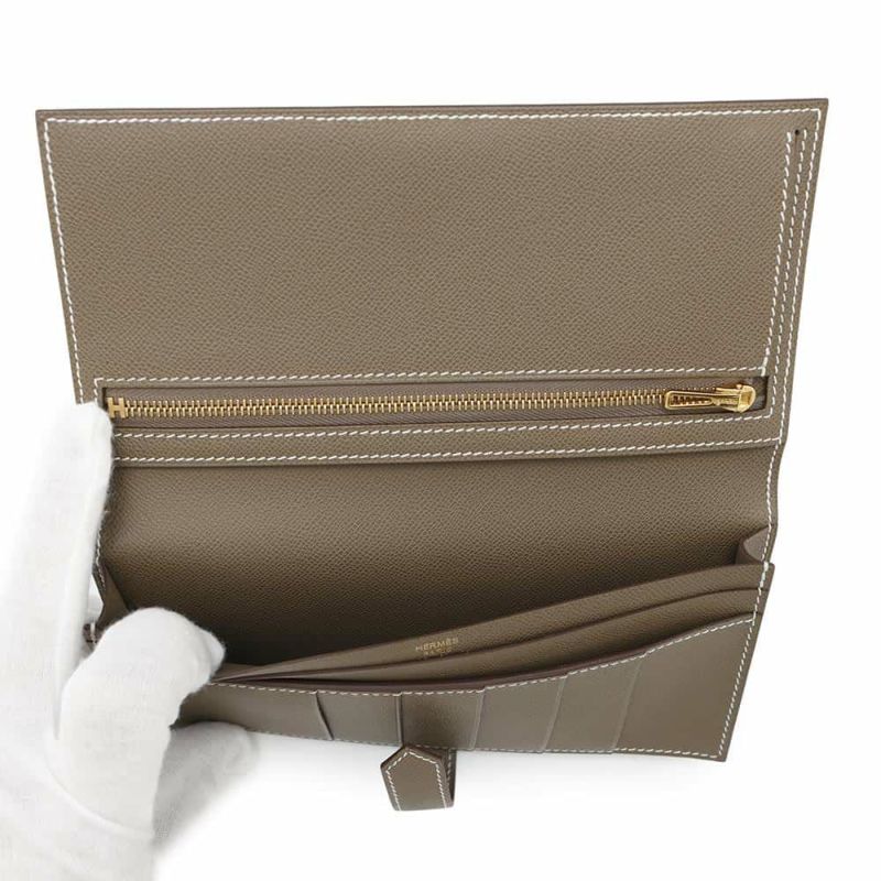 エルメス 長財布 ベアンスフレ エトゥープ/ゴールド金具 ヴォーマダム W刻印 HERMES 財布