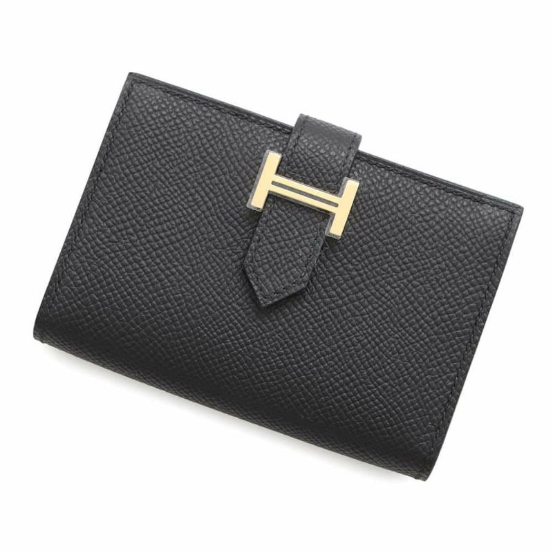 エルメス カードケース ベアン ミニ ブラック/ゴールド金具 エプソン W刻印 HERMES 名刺入れ 黒