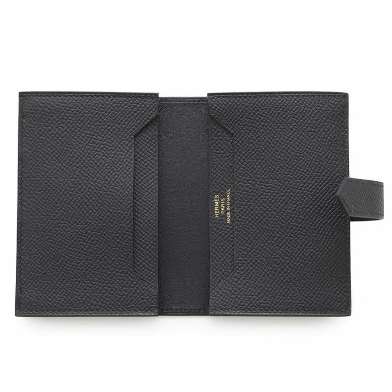 エルメス カードケース ベアン ミニ ブラック/ゴールド金具 エプソン W刻印 HERMES 名刺入れ 黒