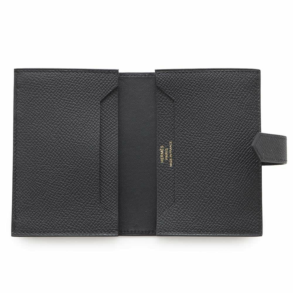 エルメス カードケース ベアン ミニ ブラック/ゴールド金具 エプソン W刻印 HERMES 名刺入れ 黒