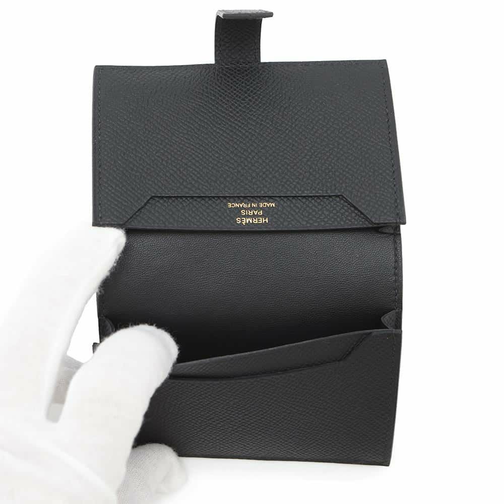 エルメス カードケース ベアン ミニ ブラック/ゴールド金具 エプソン W刻印 HERMES 名刺入れ 黒