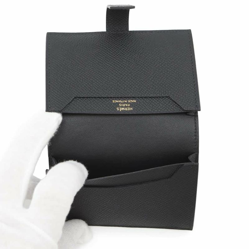 エルメス カードケース ベアン ミニ ブラック/ゴールド金具 エプソン W刻印 HERMES 名刺入れ 黒