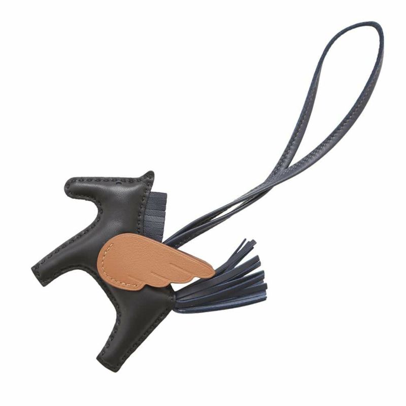 エルメス バッグチャーム ロデオPM ペガサス ブラック/ブルーニュイ/ゴールド ラムスキン W刻印 黒