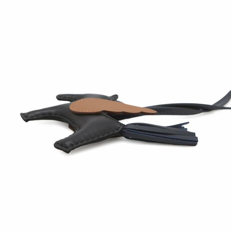 エルメス バッグチャーム ロデオPM ペガサス ブラック/ブルーニュイ/ゴールド ラムスキン W刻印 黒