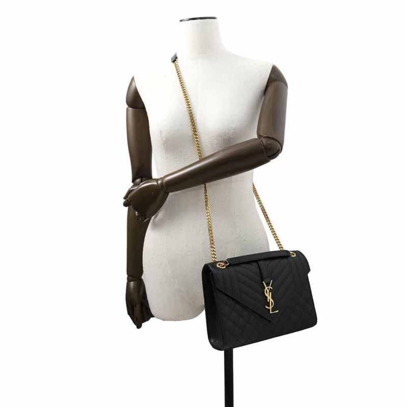 サンローランパリ チェーンショルダーバッグ エンヴェロップ ミディアム カーフレザー 600185 2way 黒