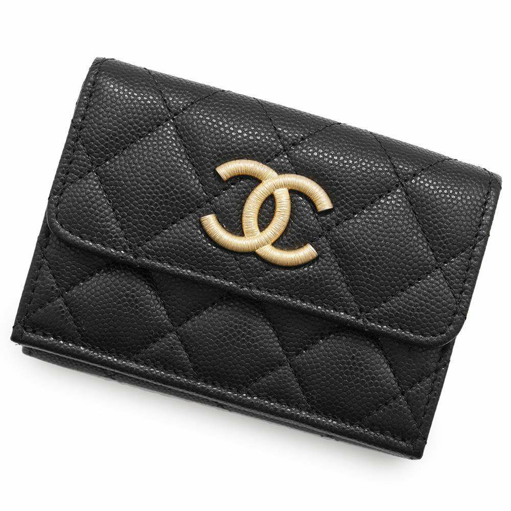シャネル 三つ折り財布 マトラッセ ココマーク スモール フラップ ウォレット キャビアスキン AP3518 CHANEL 黒