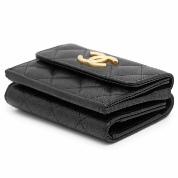 シャネル 三つ折り財布 マトラッセ ココマーク スモール フラップ ウォレット キャビアスキン AP3518 CHANEL 黒
