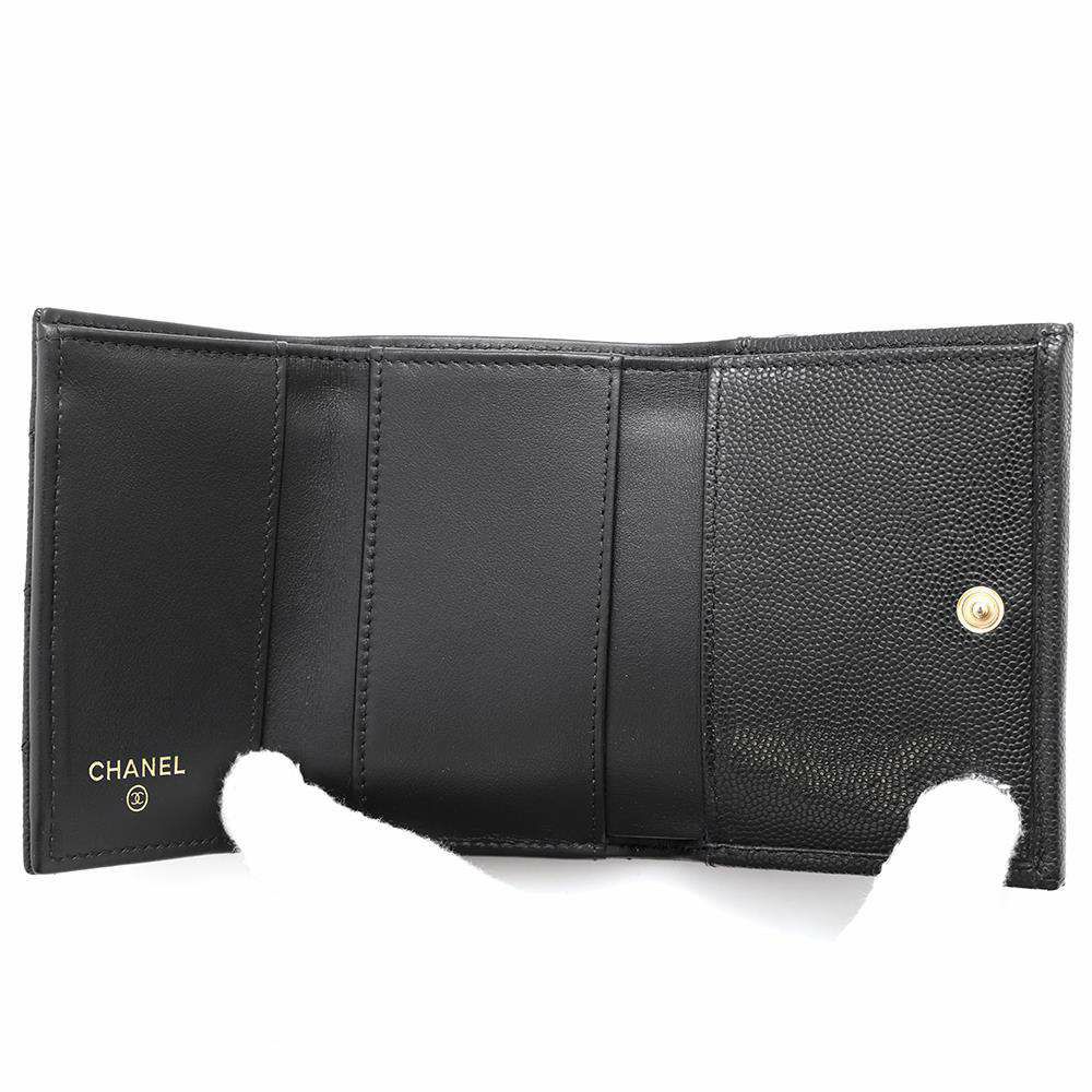 シャネル 三つ折り財布 マトラッセ ココマーク スモール フラップ ウォレット キャビアスキン AP3518 CHANEL 黒