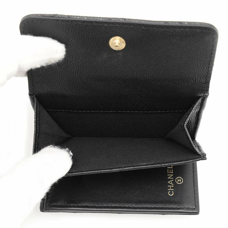 シャネル 三つ折り財布 マトラッセ ココマーク スモール フラップ ウォレット キャビアスキン AP3518 CHANEL 黒