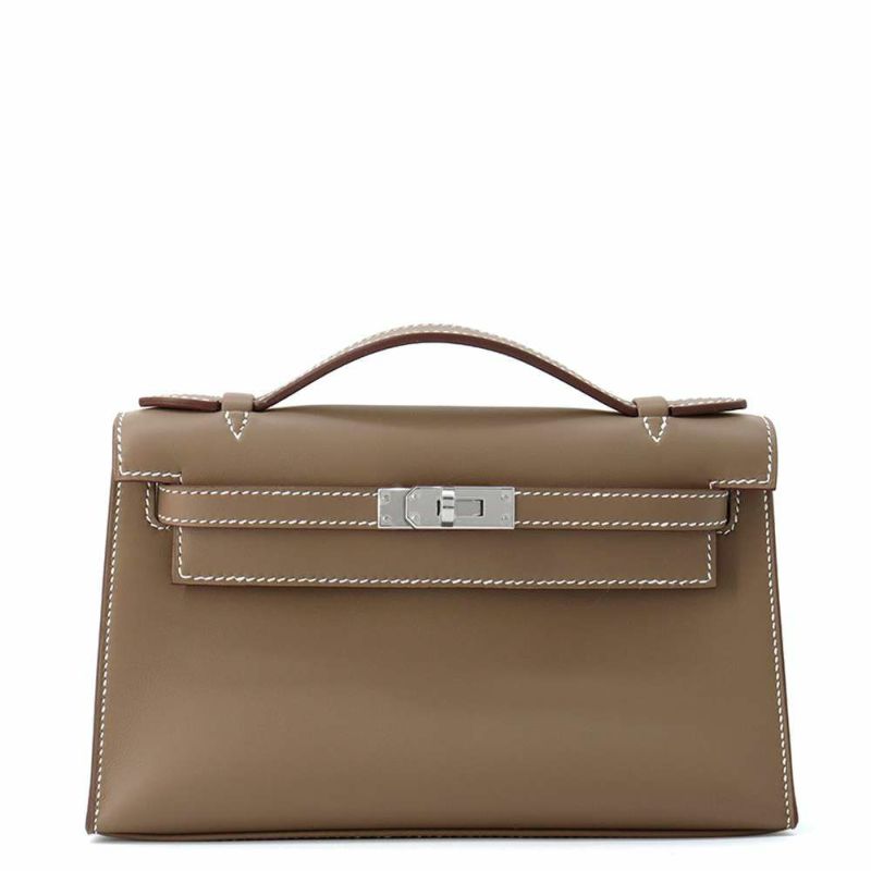 エルメス ハンドバッグ ポシェットケリー エトゥープ/シルバー金具 スイフト W刻印