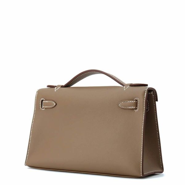 エルメス ハンドバッグ ポシェットケリー エトゥープ/シルバー金具 スイフト W刻印