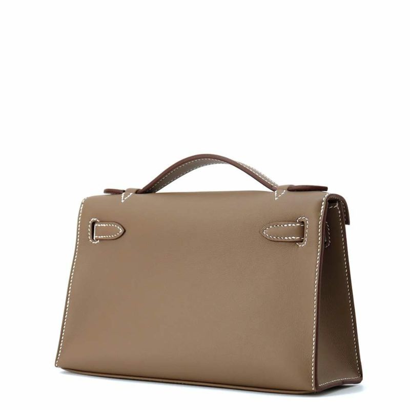 エルメス ハンドバッグ ポシェットケリー エトゥープ/シルバー金具 スイフト W刻印