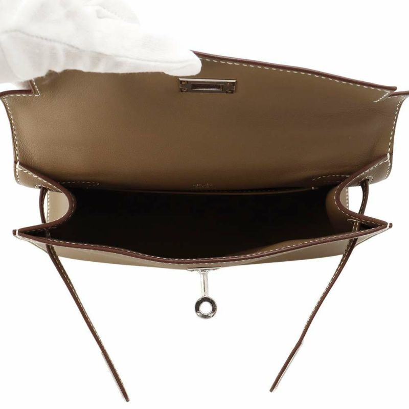 エルメス ハンドバッグ ポシェットケリー エトゥープ/シルバー金具 スイフト W刻印