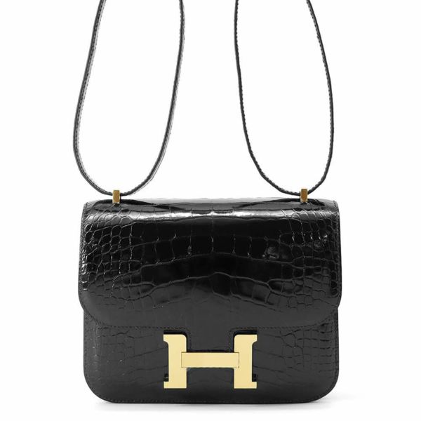 エルメス ミニ コンスタンス3 ミロワール ブラック/ゴールド金具 アリゲーターシャイン B刻印 黒