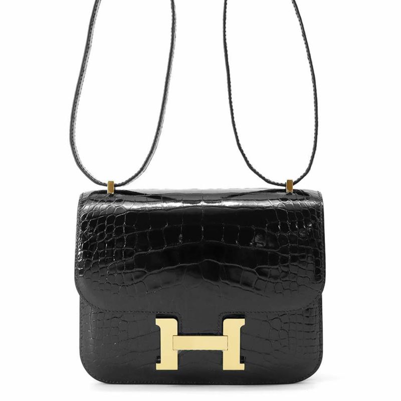 エルメス ミニ コンスタンス3 ミロワール ブラック/ゴールド金具 アリゲーターシャイン B刻印 黒
