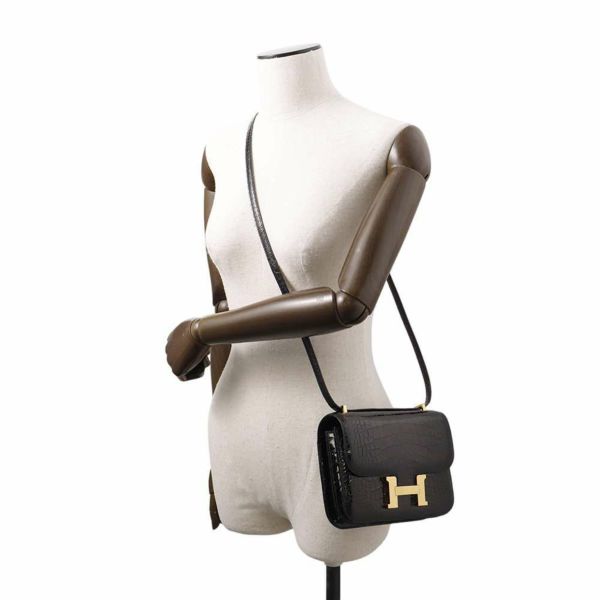 エルメス ミニ コンスタンス3 ミロワール ブラック/ゴールド金具 アリゲーターシャイン B刻印 黒