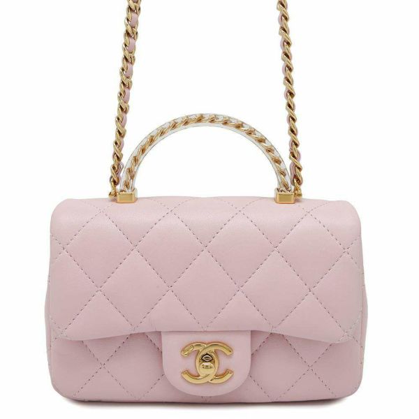 シャネル チェーンショルダーバッグ トップハンドル ミニ フラップ マトラッセ ココマーク ラムスキン AS4847 CHANEL