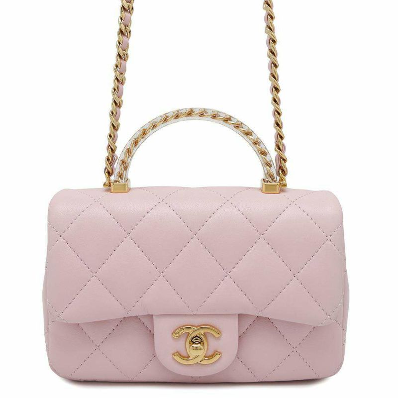 シャネル チェーンショルダーバッグ トップハンドル ミニ フラップ マトラッセ ココマーク ラムスキン AS4847 CHANEL