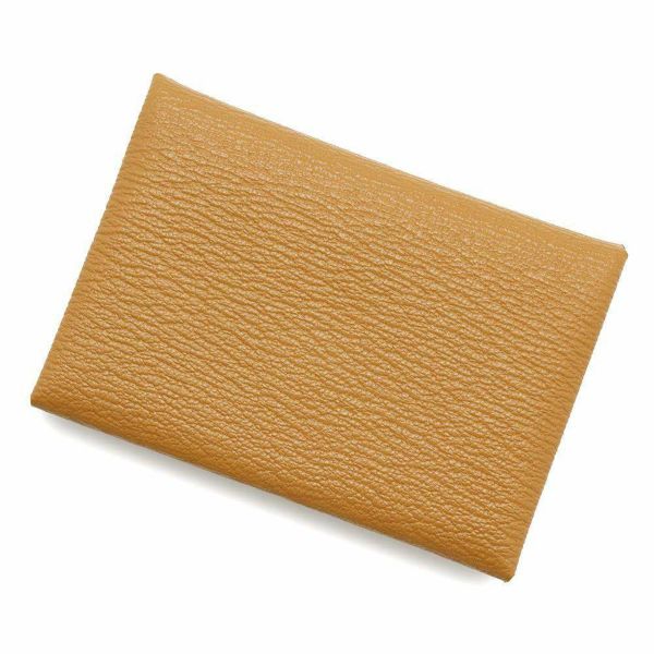 エルメス コインケース カルヴィ デュオ キャラメル/シルバー金具 シェブルミゾル W刻印 シェーブル