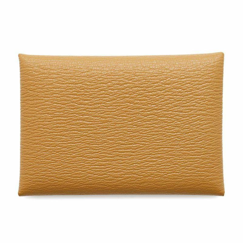 エルメス コインケース カルヴィ デュオ キャラメル/シルバー金具 シェブルミゾル W刻印 シェーブル