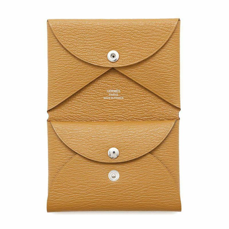 エルメス コインケース カルヴィ デュオ キャラメル/シルバー金具 シェブルミゾル W刻印 シェーブル