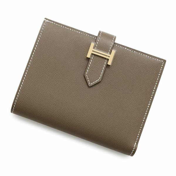 エルメス 二つ折り財布 ベアンコンパクト エトゥープ/ゴールド金具 ヴォーマダム W刻印 財布