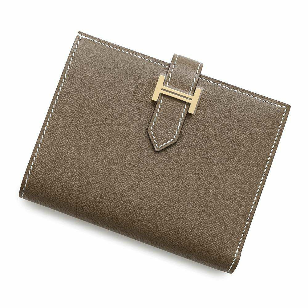 エルメス 二つ折り財布 ベアンコンパクト エトゥープ/ゴールド金具 ヴォーマダム W刻印 財布