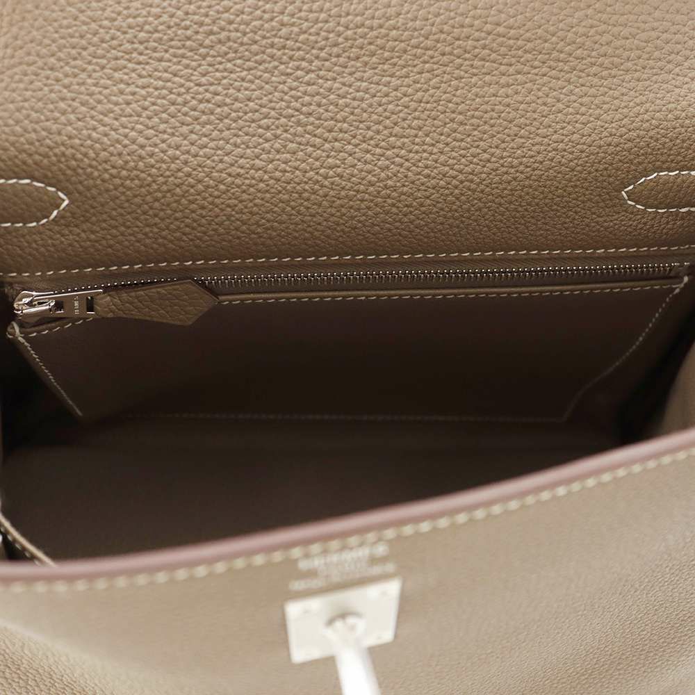 エルメス ハンドバッグ ケリー25内縫い エトゥープ/マットシルバー金具 トゴ K刻印 2wayショルダー