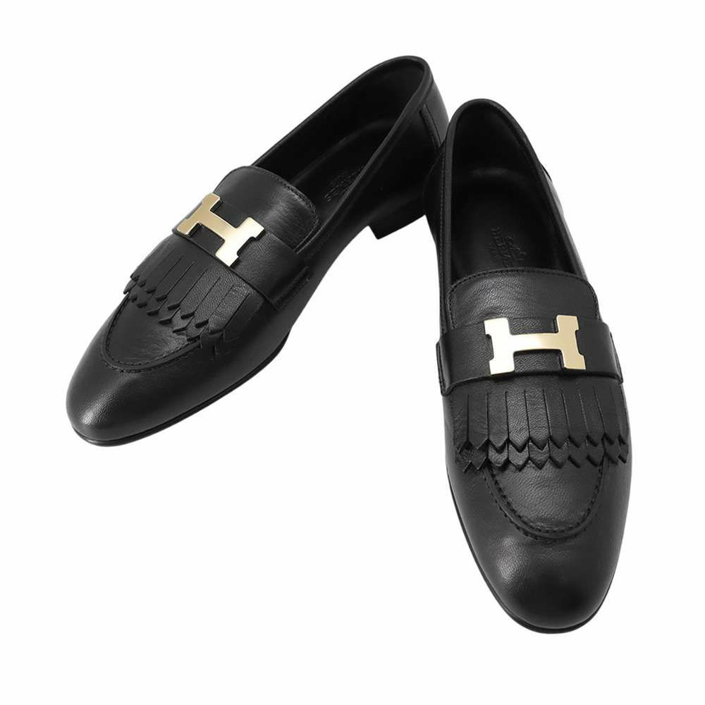 エルメス モカシン ロワイヤル レザー レディースサイズ37 HERMES 靴 黒