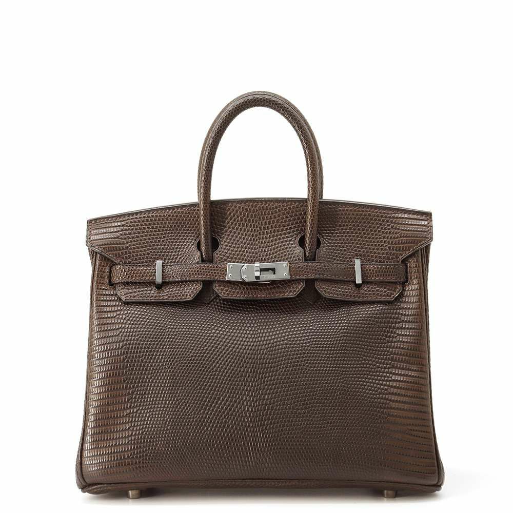 エルメス バーキン25 エベンヌ/シルバー金具 リザード □I刻印 HERMES Birkin ハンドバッグ
