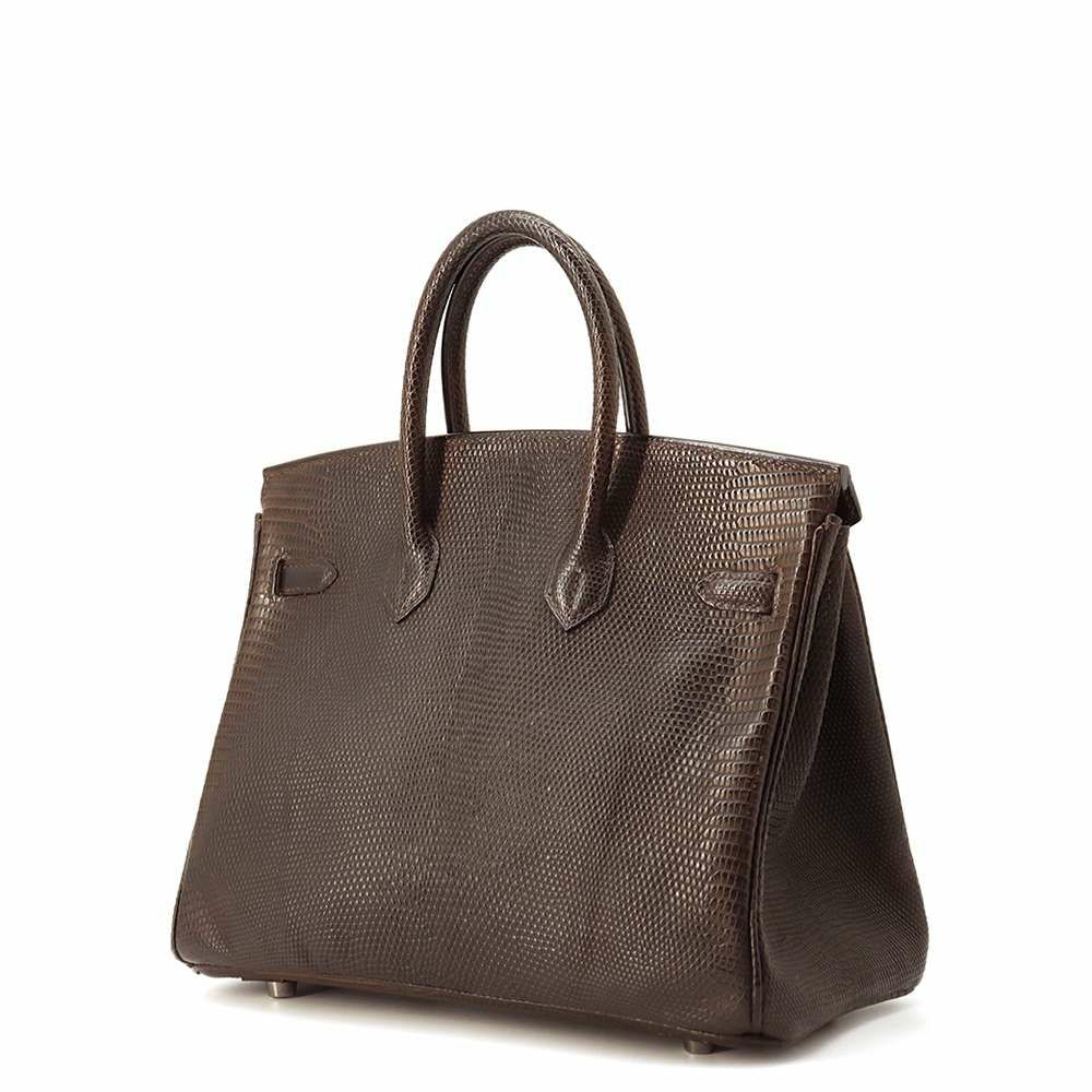 エルメス バーキン25 エベンヌ/シルバー金具 リザード □I刻印 HERMES Birkin ハンドバッグ