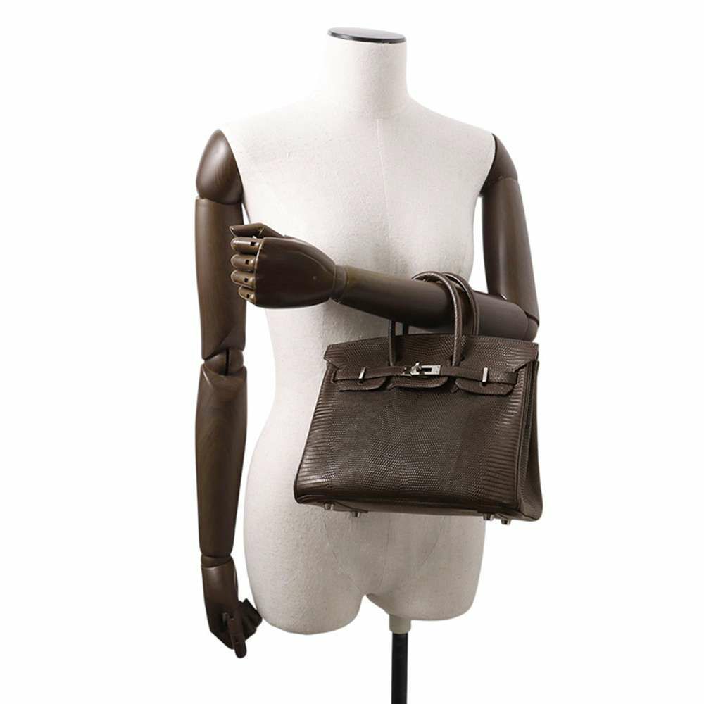 エルメス バーキン25 エベンヌ/シルバー金具 リザード □I刻印 HERMES Birkin ハンドバッグ