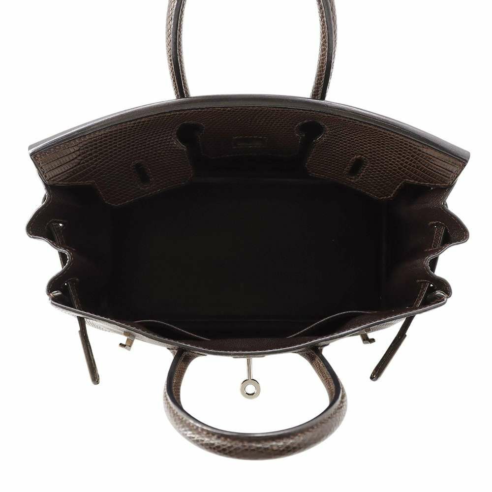 エルメス バーキン25 エベンヌ/シルバー金具 リザード □I刻印 HERMES Birkin ハンドバッグ