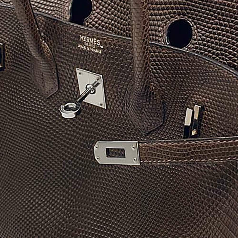 エルメス バーキン25 エベンヌ/シルバー金具 リザード □I刻印 HERMES Birkin ハンドバッグ