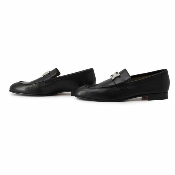 エルメス モカシン パリ ブラック/シルバー金具 レザー メンズ エルメス モカシン パリ ブラック/シルバー金具 レザー メンズ